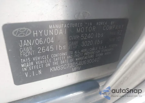 2004 Hyundai Santa Fe Gls from USA, damaged, VIN KM8SC73D54U690040